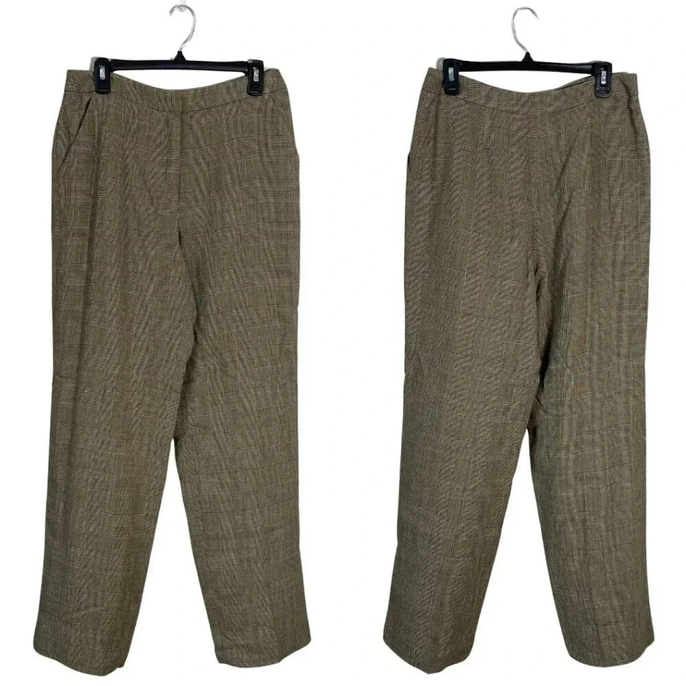 Dana Buchman Women's Size 12 High Rise Plaid Wool Blend Trouser Dress Pants Tan
